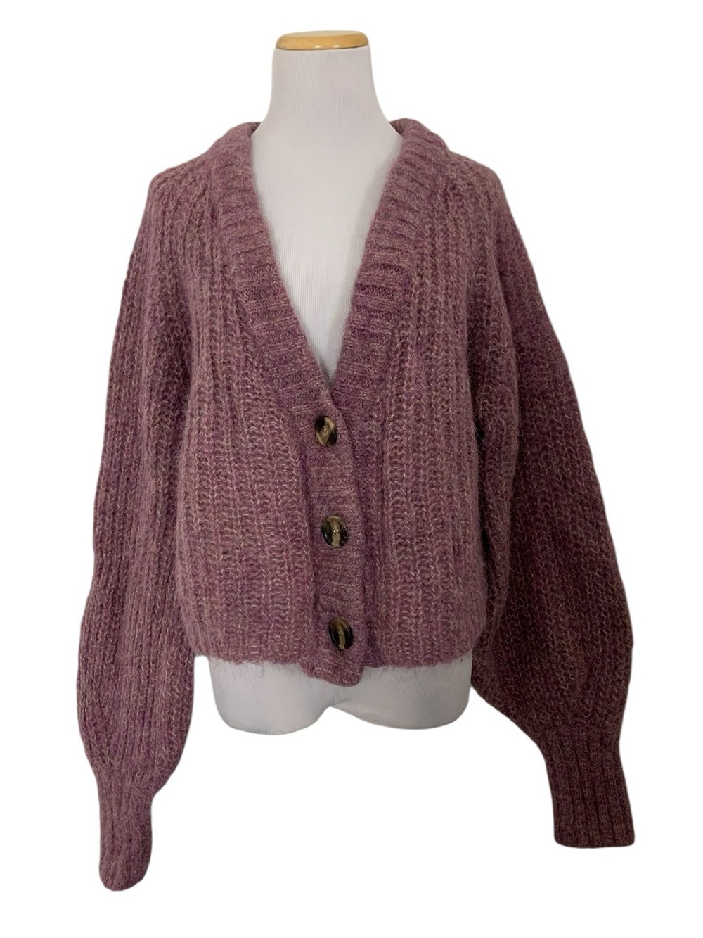 H&M Alpaca Wool Blend Knit Cardigan Sweater Mauve Pink Women’s M Oversized Soft